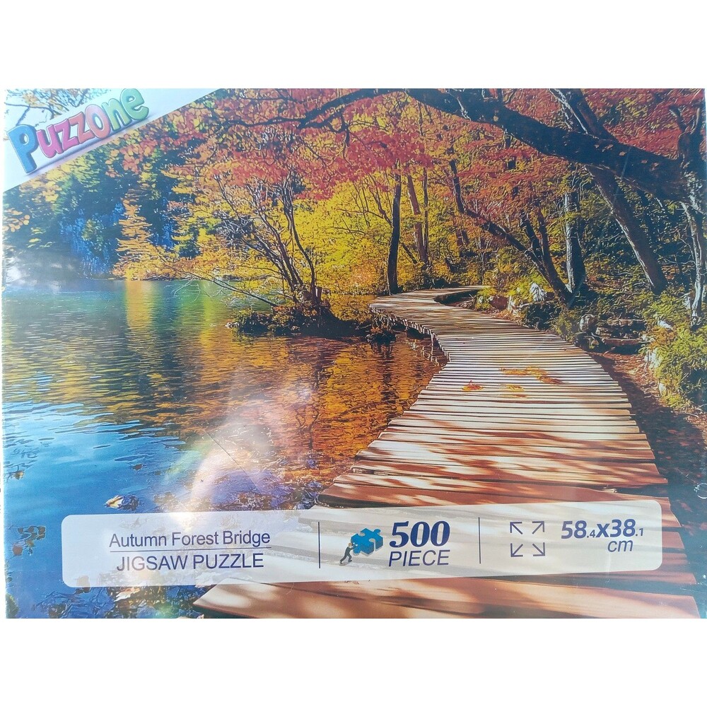 Puzzleone Autumn Forest Bridge Landscape Jigsaw Puzzle 500pc 23 x 15 in
